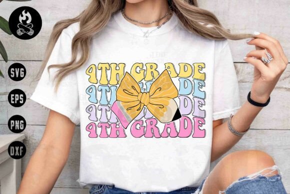 4th Grade Bow Pencil SVG: Graphics for T-Shirt Designs