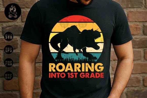 Roaring into 1st Grade SVG: Dinosaur Design for Graphics and T-Shirt Designs