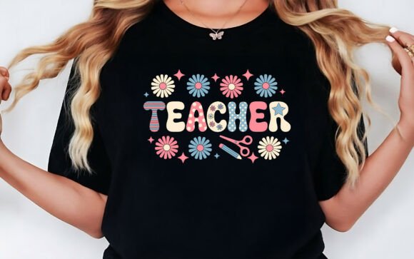 Teacher Boho Floral Shirt PNG: Graphics for Local Business Branding